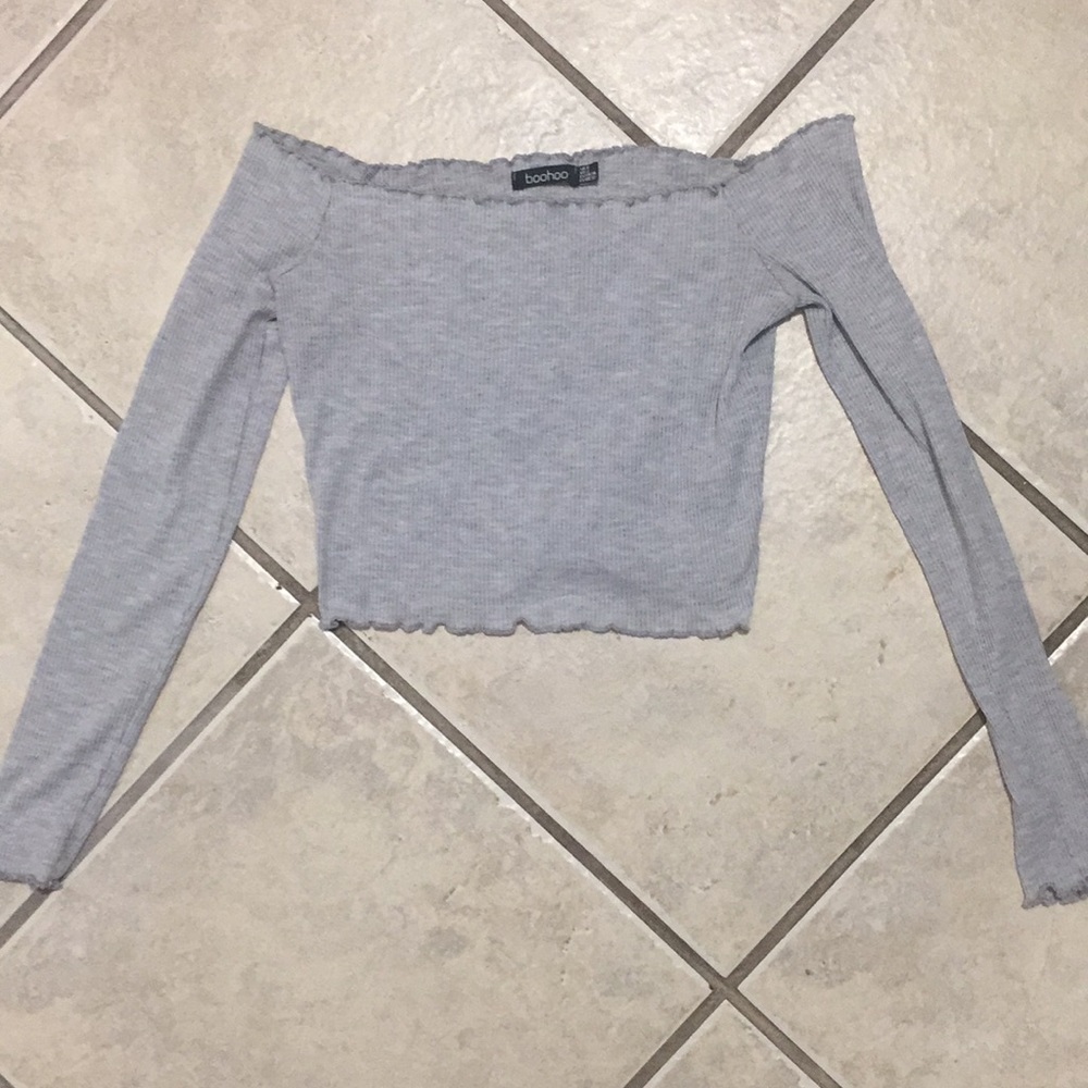 Gray Off the Shoulder Crop Top